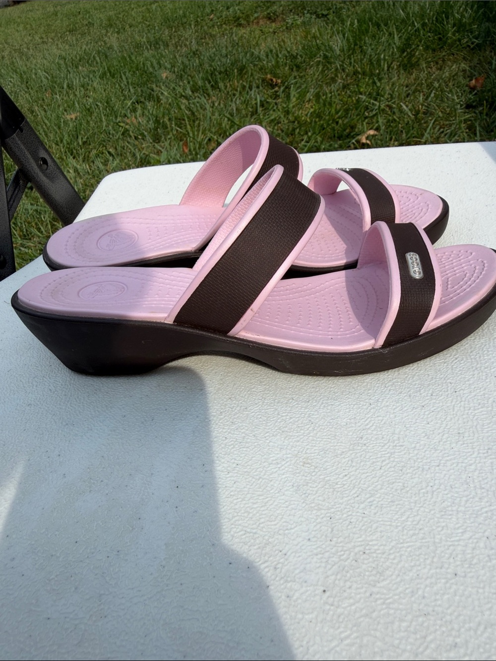 CROCS Women's Pink and Black Dual-Strap Slide Sandals - Picture 5 of 6